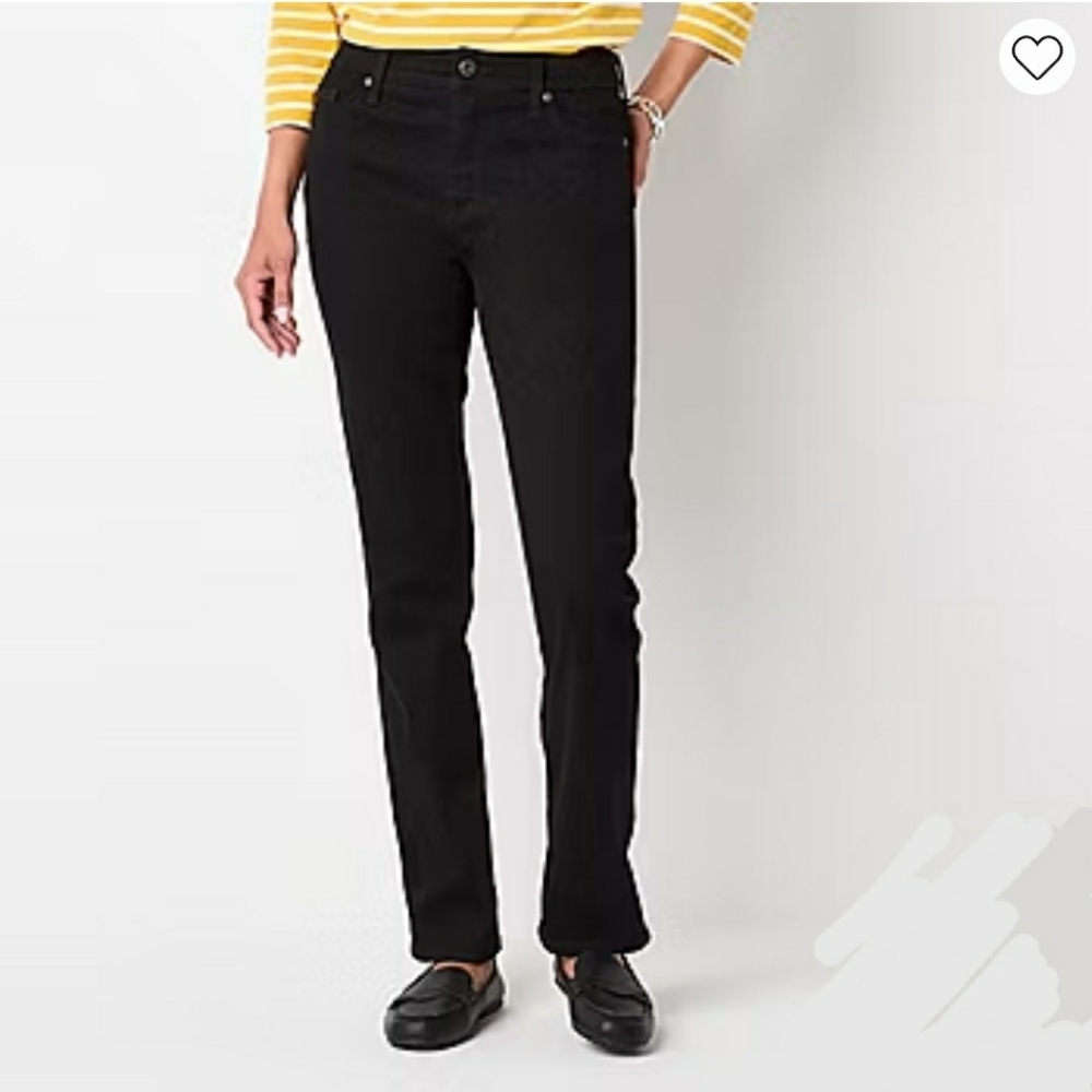 St John's Bay Mid Rise Straight Leg Black Pants 16 NWT